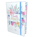 Biblia Letra Grande 12 puntos para Mujer RV1960 tapa dura celeste floral con elástico