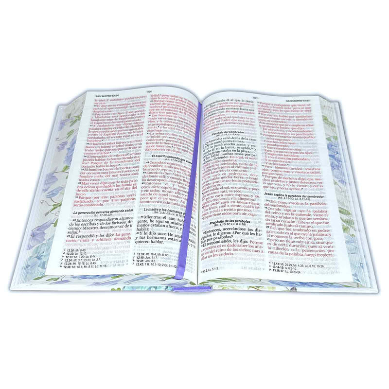 Biblia Letra Grande 12 puntos para Mujer RV1960 tapa dura violeta floral con elástico