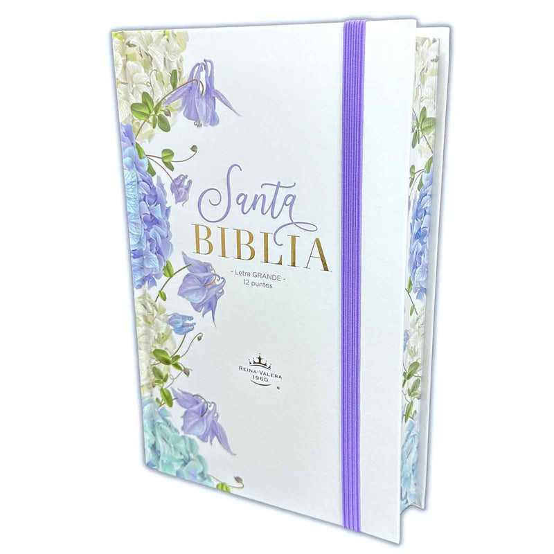 Biblia Letra Grande 12 puntos para Mujer RV1960 tapa dura violeta floral con elástico