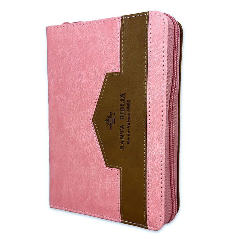 Biblia de Bolsillo con Cierre RV1960 imit piel rosa/café con índice