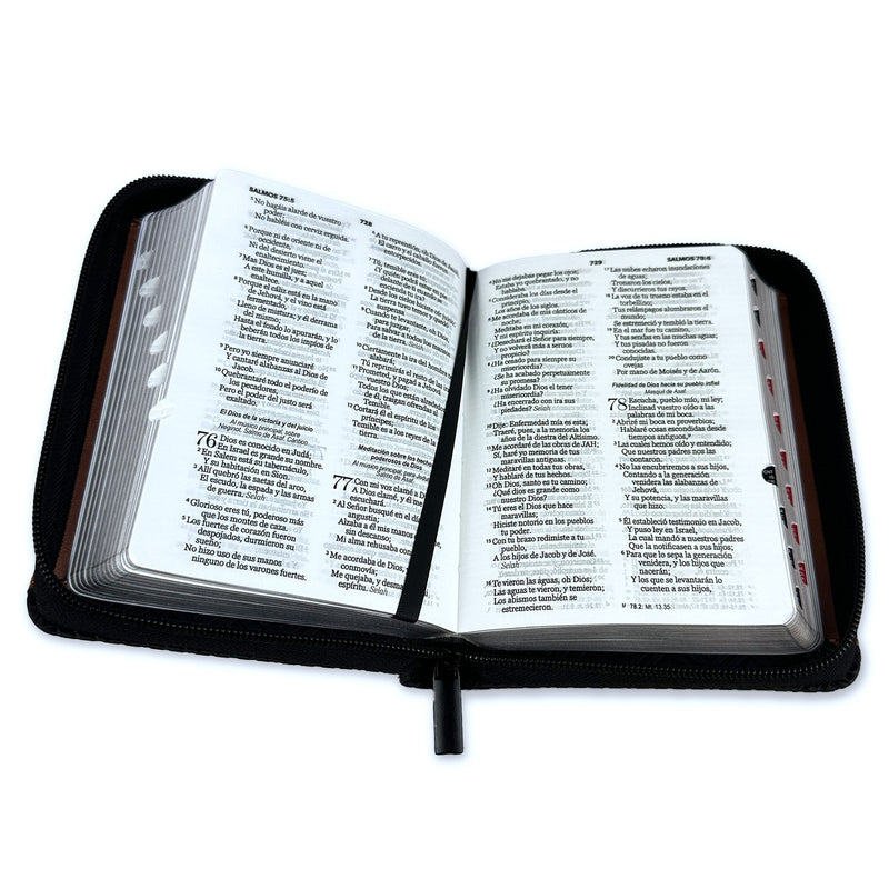 Biblia de Bolsillo con Cierre RV1960 imit piel duotono negro y café con índice