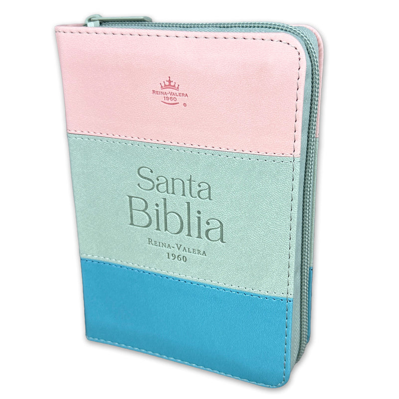 Biblia para mujer  de Bolsillo con Cierre RV1960 imit tricolor rosa/blanco/turquesa con índice