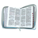 BIBLIA DE BOLSILLO REINA VALERA 1960 TRICOLOR BLANCO GRIS TURQUESA CON CIERRE