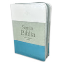 BIBLIA DE BOLSILLO REINA VALERA 1960 TRICOLOR BLANCO GRIS TURQUESA CON CIERRE