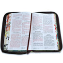 Biblia con Cierre Letra Grande 12 puntos para Mujer RV1960 imit piel marrón floral con índice, canto floral, y asa de mano