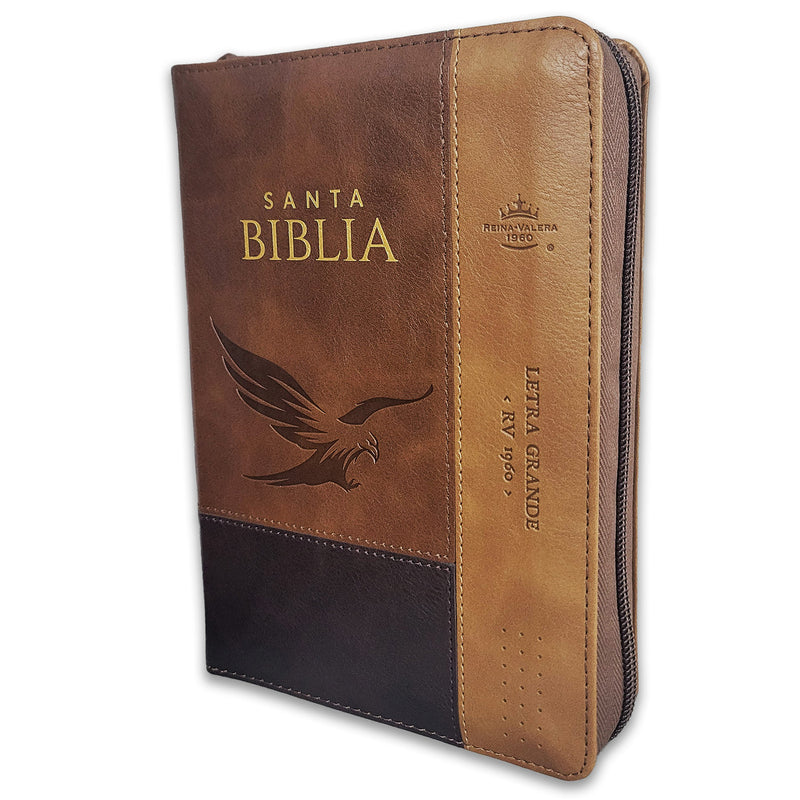 Biblia con Cierre Portátil 12 puntos RV1960, imit piel café águila con índice