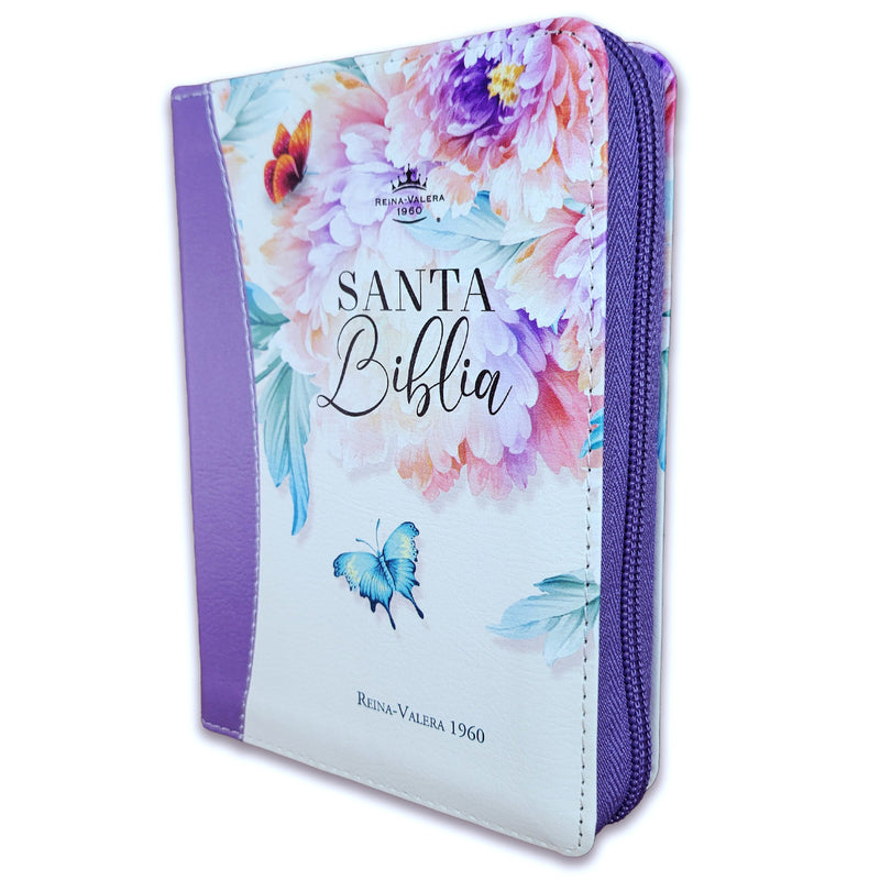 Biblia de Bolsillo con Cierre para Mujer RV1960 imit piel lila con índice y canto floral