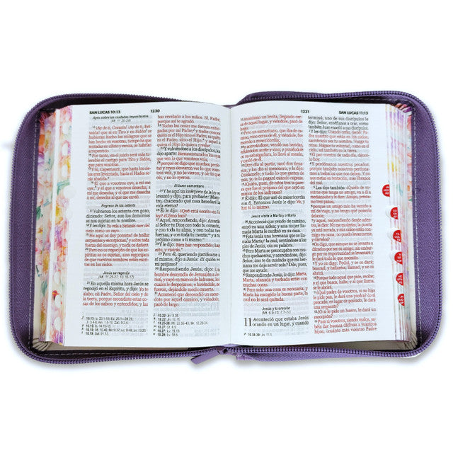 Biblia de Bolsillo con Cierre para Mujer RV1960 imit piel lila con índice y canto floral