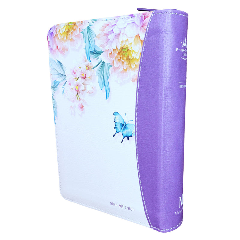 Biblia de Bolsillo con Cierre para Mujer RV1960 imit piel lila con índice y canto floral