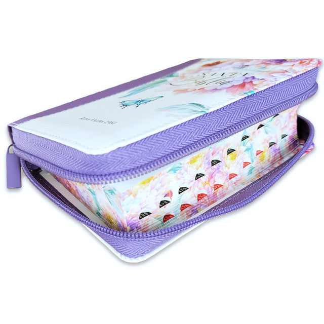 Biblia de Bolsillo con Cierre para Mujer RV1960 imit piel lila con índice y canto floral