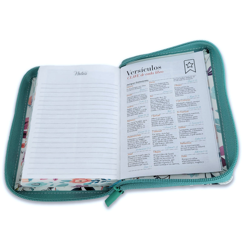 Biblia de Bolsillo con Cierre para Mujer RV1960 imit piel turquesa con índice y canto floral