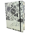 Biblia de Apuntes con Margen Amplio RV1960, tapa dura blanco y negro con canto negro floral