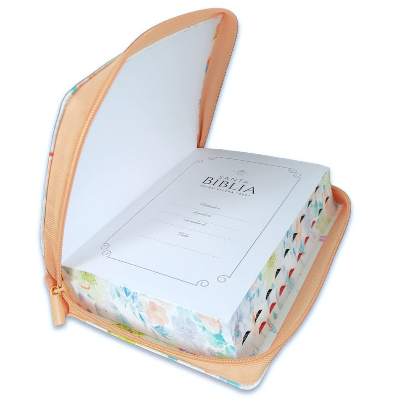 Biblia con Cierre Letra Gigante Manual 14 puntos RV1960 imit piel jardín coral con índice y canto floral