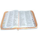 Biblia con Cierre Letra Súper Gigante 19 puntos Mediana RV1960 imit piel jardín coral con índice y canto floral