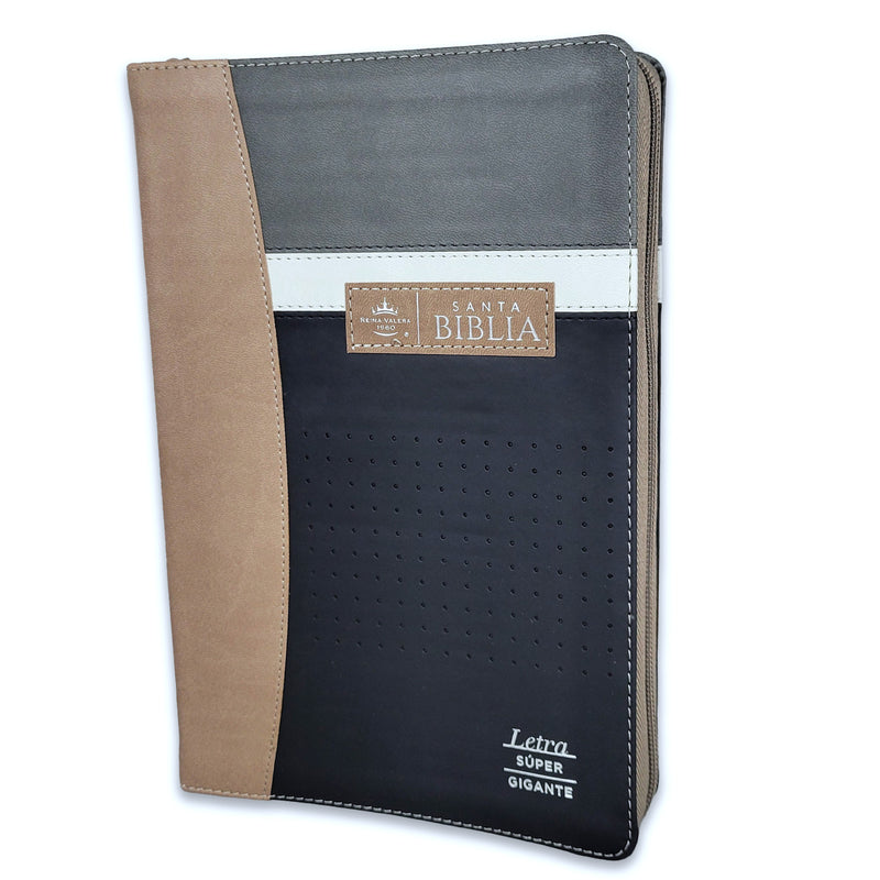 Biblia con Cierre Letra Súper Gigante 19 puntos Mediana RV1960 tricolor gris/negro/beige con índice
