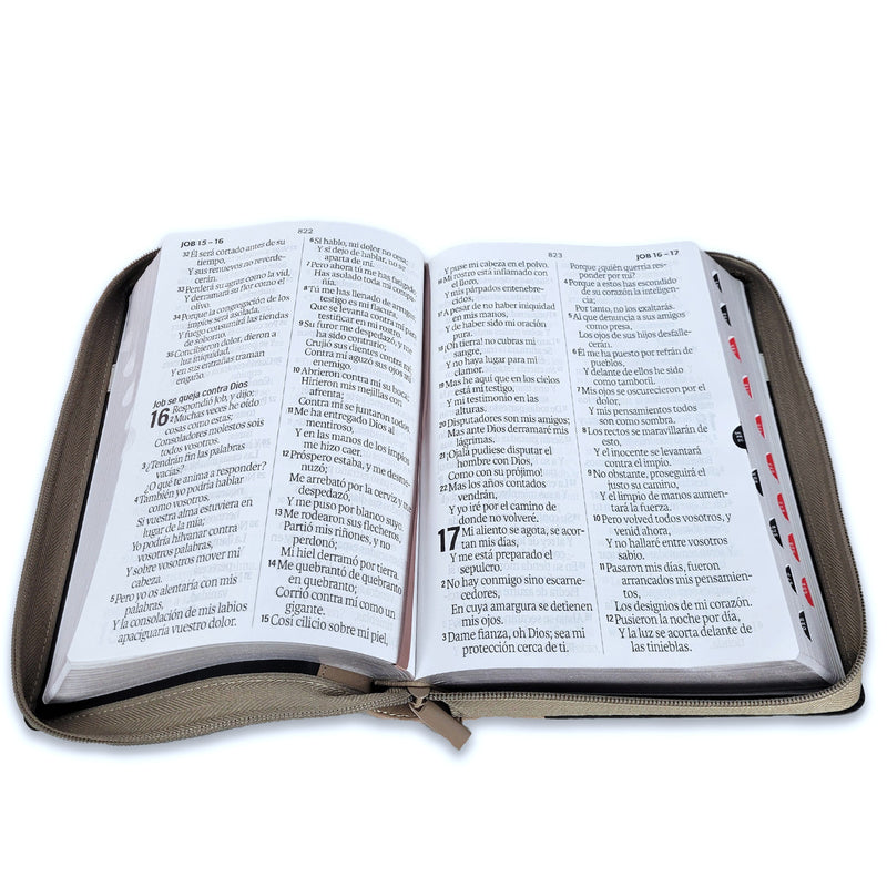 Biblia con Cierre Letra Súper Gigante 19 puntos Mediana RV1960 tricolor gris/negro/beige con índice