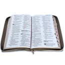 Biblia con Cierre Letra Súper Gigante Manual 19 puntos RV1960 duotono café y beige con índice