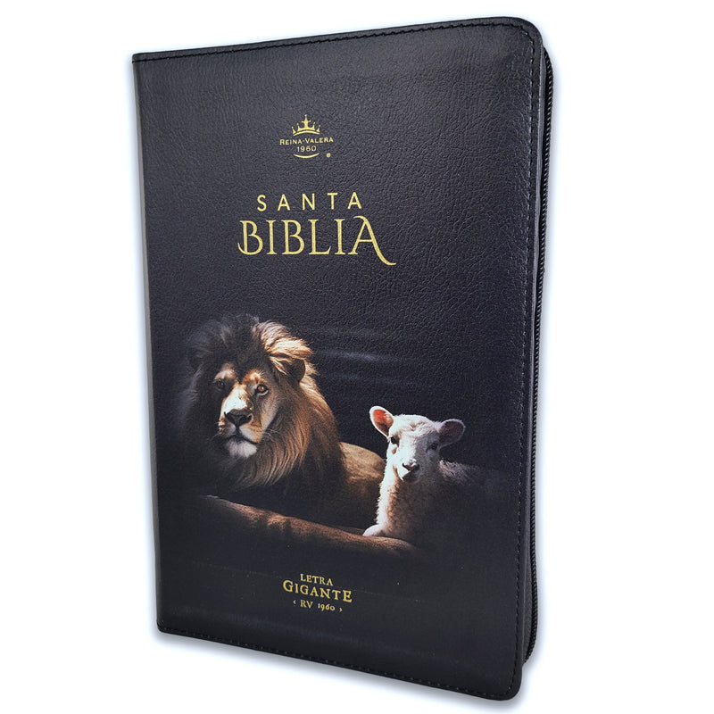 Biblia con Cierre Letra Gigante Manual 14 puntos RV1960 imit piel león y cordero negro con índice