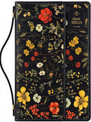 Biblia RVR60 Tamaño manual con broche y asa. Floral sobre negro