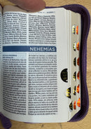 Biblia mini bolsillo RV1960 morado con cierre indice SALMOS 34:1BUSQUE A JEHOVA