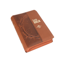 Biblia con Cierre Compacta Letra Grande RV1960, imit piel corona de espinas café con índice