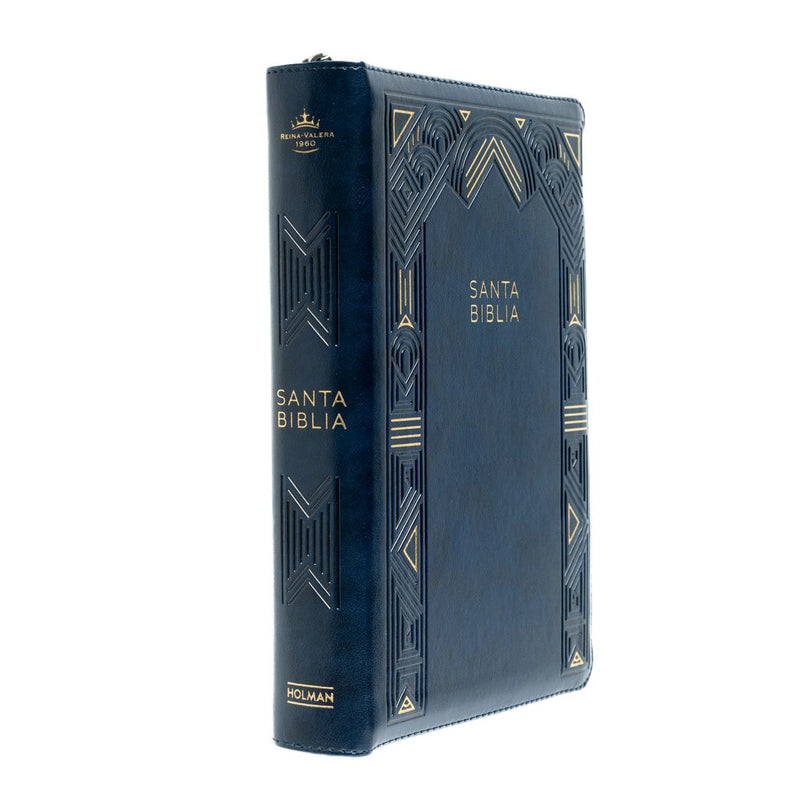 Biblia con Cierre Letra Gigante Manual RV1960, imit. piel azul marino con indice