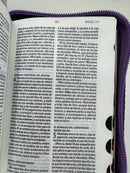 Biblia mini bolsillo RV1960 morado con cierre indice SALMOS 34:1BUSQUE A JEHOVA