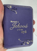 Biblia mini bolsillo RV1960 morado con cierre indice SALMOS 34:1BUSQUE A JEHOVA
