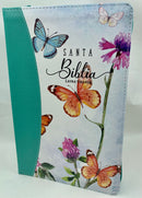 Bíblia letra grande 12 puntos mariposa reina Valera 1960 turquesa floral cierre INDICE