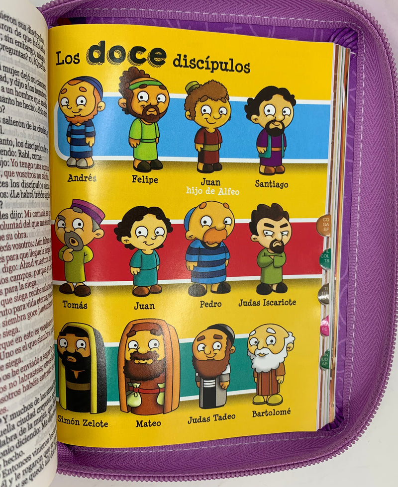 Bíblia para niñas morada Lila  reina Valera 1960 cierre índice piel imitación 8.5 puntos