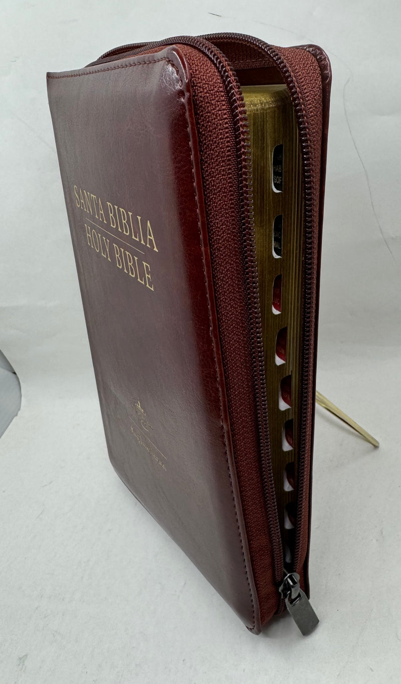 Biblia Bilingue Tamaño Personal RVR 1960 Marrón, Símil Piel Con Índice y Cierre/ Brown Bilingual Bible King James Version With Index and Zipper