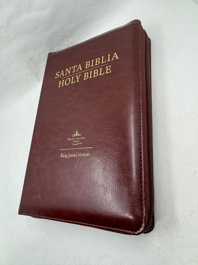 Biblia Bilingue Tamaño Personal RVR 1960 Marrón, Símil Piel Con Índice y Cierre/ Brown Bilingual Bible King James Version With Index and Zipper