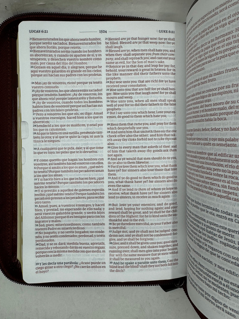 Biblia Bilingue Tamaño Personal RVR 1960 Marrón, Símil Piel Con Índice y Cierre/ Brown Bilingual Bible King James Version With Index and Zipper