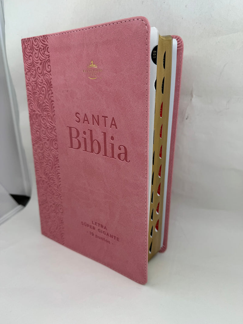 Biblia  mujer Letra Gigante 19 puntos Manual Rv1960 piel imita. Rosa Floral Con Indice