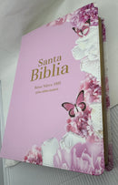Biblia letra gigante mujer  18 puntos Riena valera 1960 simil piel rosa mariposas