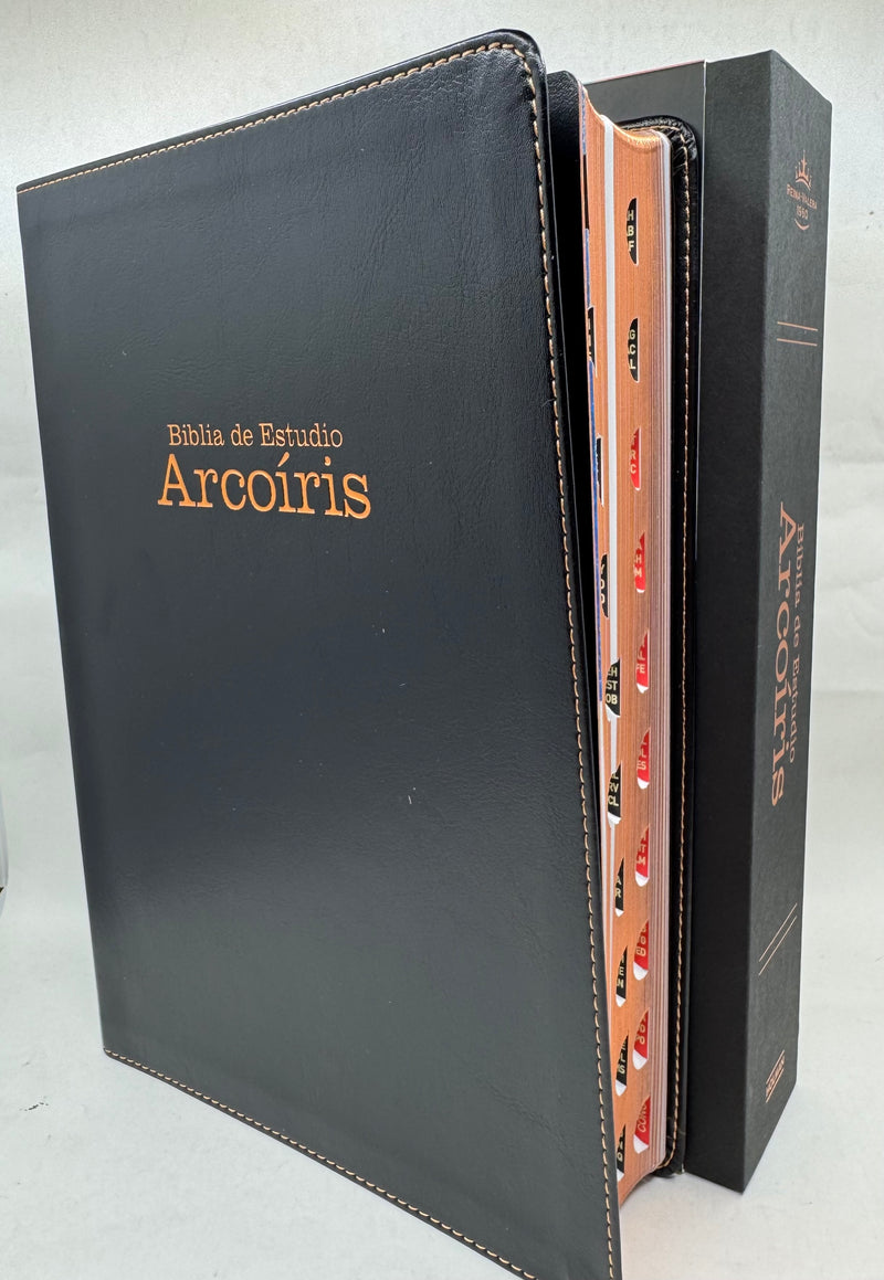 Biblia de estudio arcoíris letra gigante 14 puntos semil  piel negra con indice