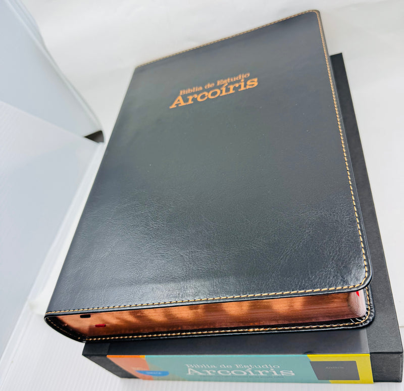 Biblia de estudio arcoíris letra gigante 14 puntos semil  piel negra con indice