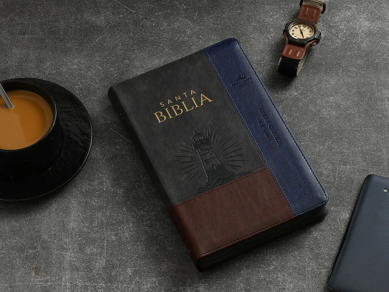 Biblia con Cierre Letra Grande 12 puntos RV1960 imit piel tricolor marrón/gris/con indice