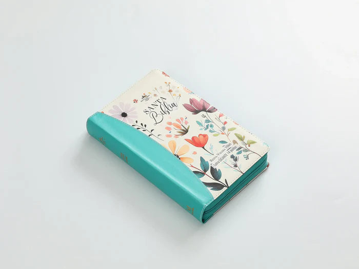 Biblia para Mujeres con Cierre Letra Gigante Manual 14 puntos RV1960 imit piel duotono turquesa floral con indice