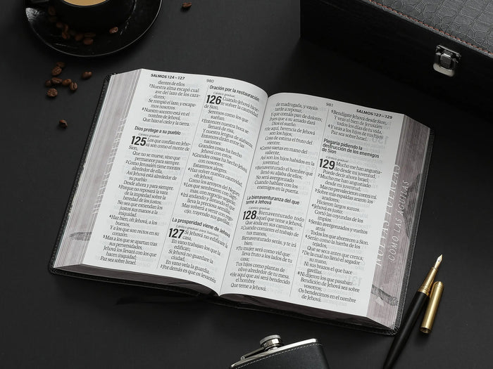 Biblia Letra Súper Gigante 19 puntos Mediana RV1960 imit piel negro águila y canto con mensaje