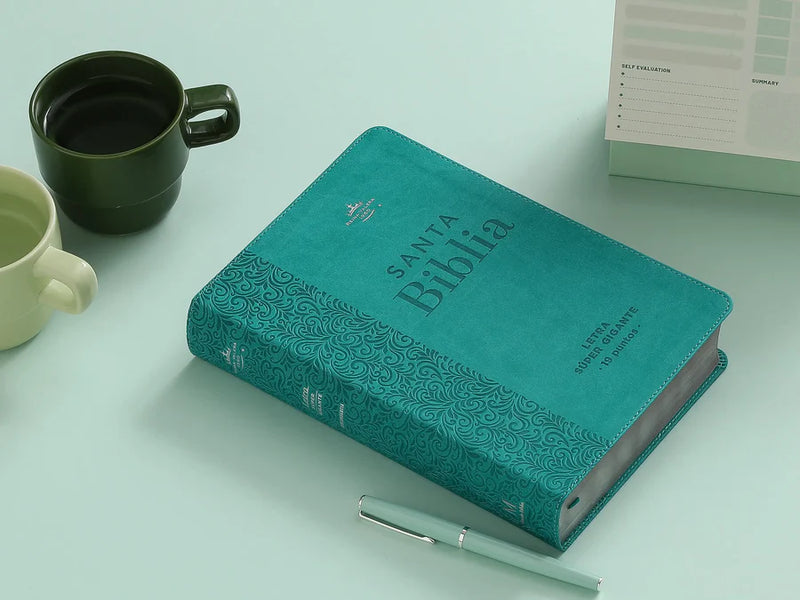 Biblia Letra Súper Gigante 19 puntos Mediana RV1960 imit piel turquesa floral con índice