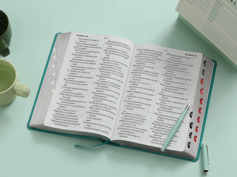 Biblia Letra Súper Gigante 19 puntos Mediana RV1960 imit piel turquesa floral con índice
