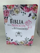 Biblia para la Predicación de Avivamiento para Mujer Reina-Valera 1960 imit. piel blanco floral y canto pintado con índice
