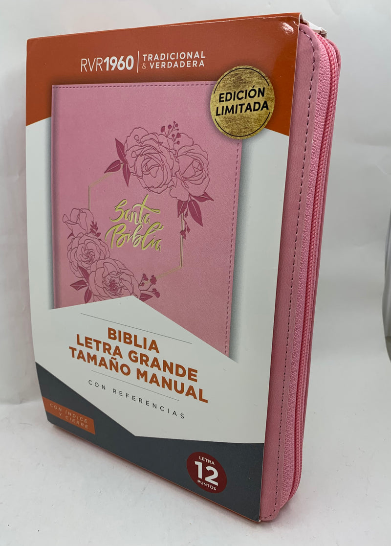 Biblia para mujer letra grande tamaño manual rv 1960 rosas cierre índice 12 puntos