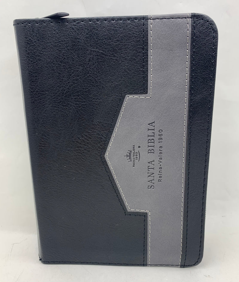 Biblia Tamaño bolsillo reina valera 1960 piel imitacion netro/gris cierre indice 8 puntos
