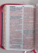 Bíblia letra grande 11 puntos portatil  rv1960  para jóvenes cierre tela jean cinturon rosa indice