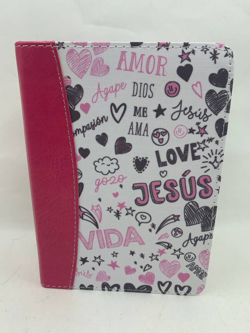 Biblia tamaño bolsillo rv1960 imitación tela impresa palabra de vida rosa