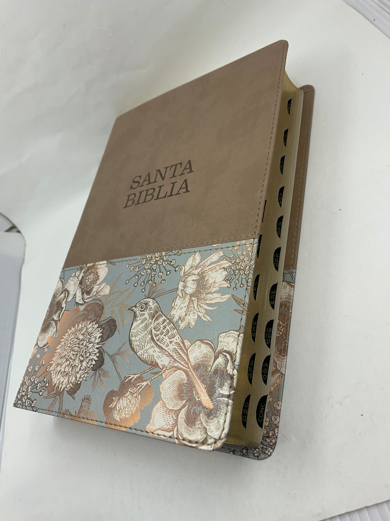 Biblia NTV, Letra Súper Gigante sentipiel beige floral con indice 14