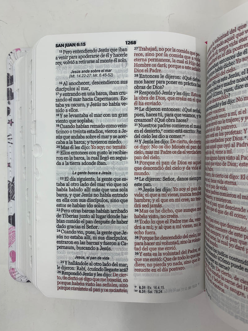 Biblia tamaño bolsillo rv1960 imitación tela impresa palabra de vida rosa