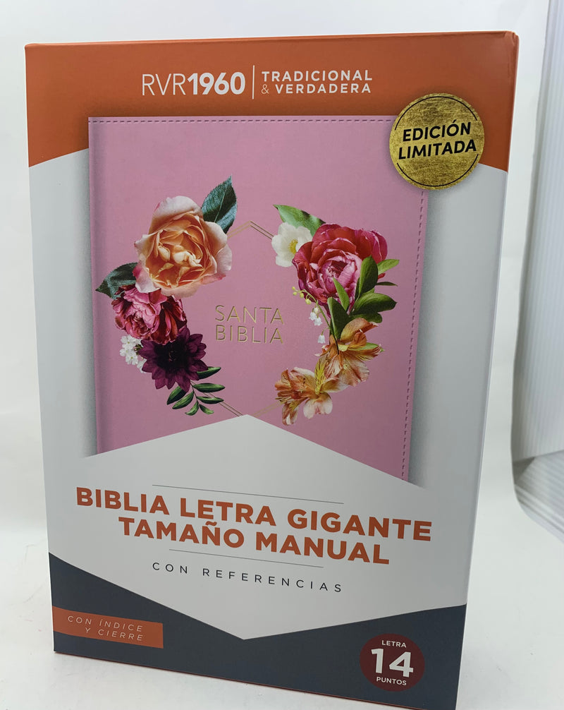 Bíblia para mujer letra gigante manual 14 punto Reina valera 1960 rosa flores índice